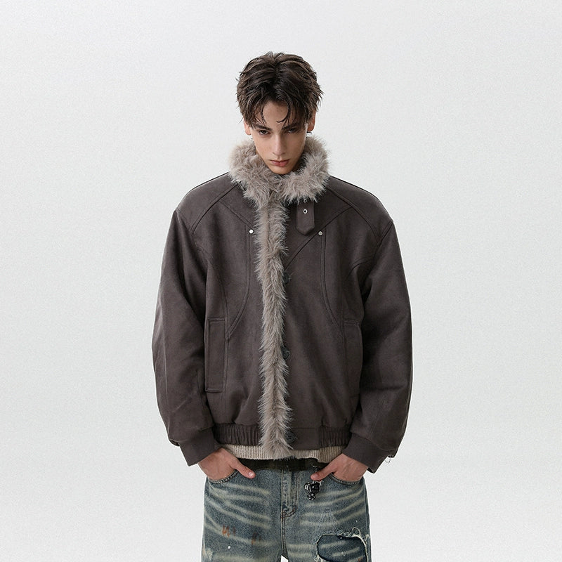 미국 레트로 스타일의 산악 조각 무늬 모조 모피 일체형 두툼한 라펠이 달린 따뜻한 면 재킷 트렌디한 디자인