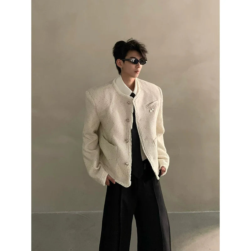 가을/겨울 니치 라이트 럭셔리 화려한 프린지 장식 미니 향수 재킷 남성용 하이엔드 숏 숄더 패딩 재킷