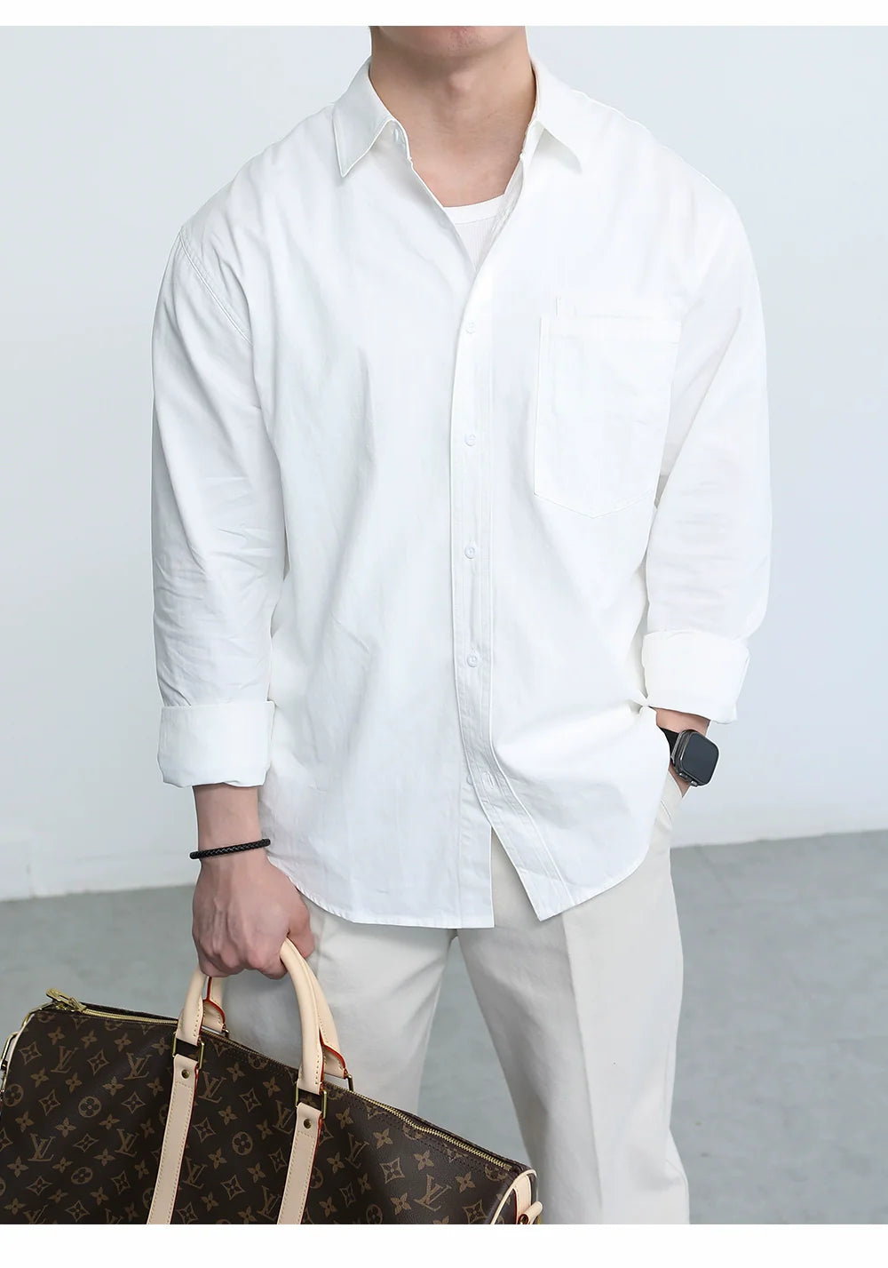 Premium long-sleeved white casual shirt SIN0950