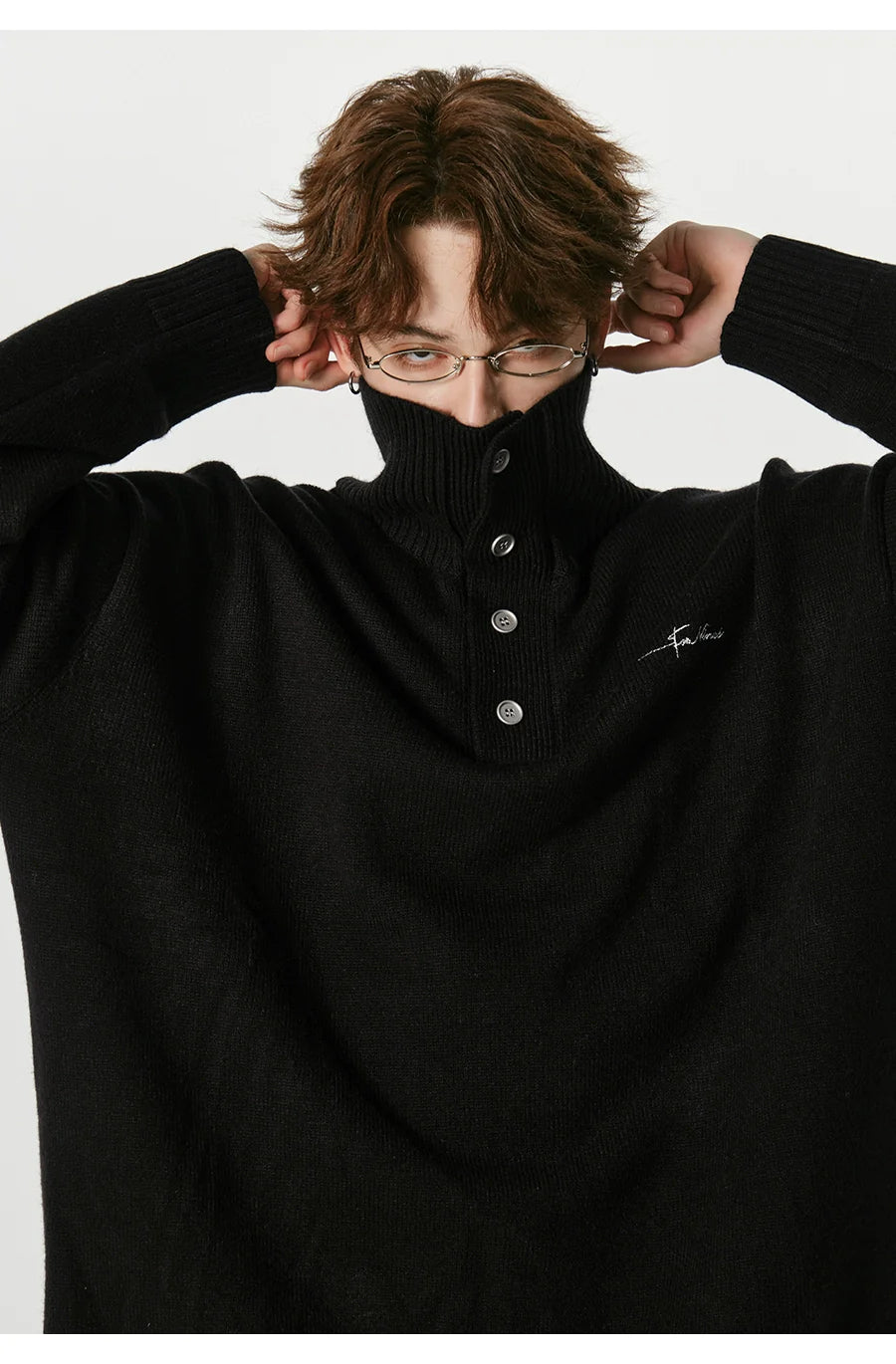 따뜻한 터틀넥 스웨터, 남성용 자수, 편안한 커플룩 SIN0801