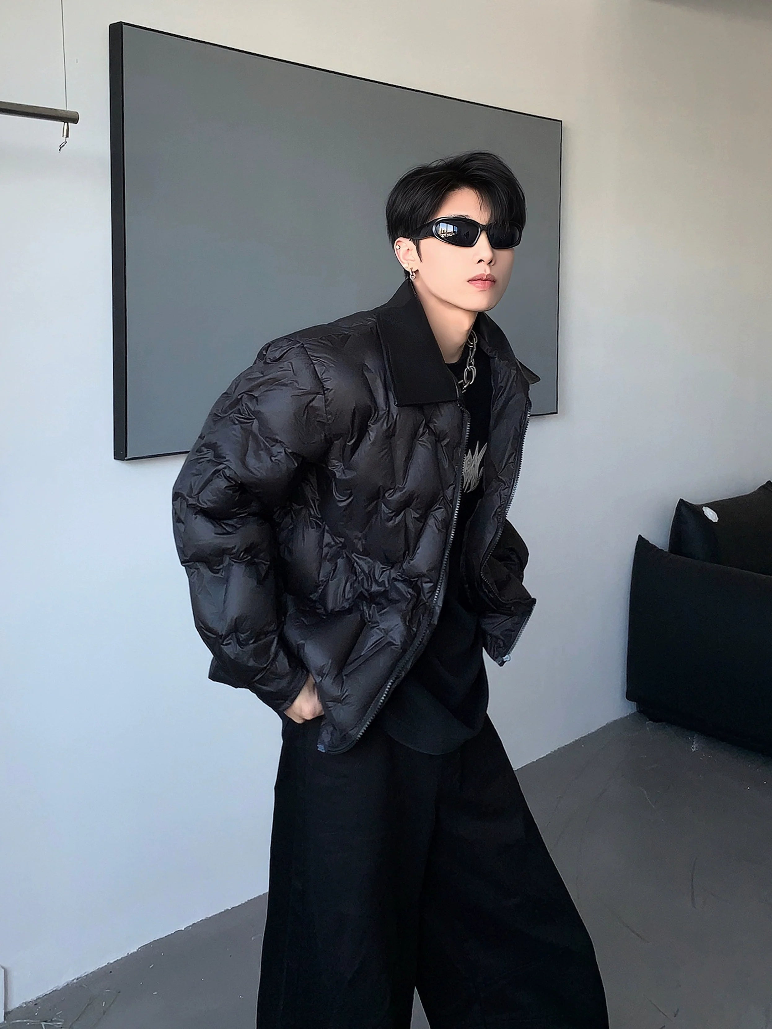 Large lapel high sense cleanfit cotton jacket men's winter design sense thickened cotton jacket