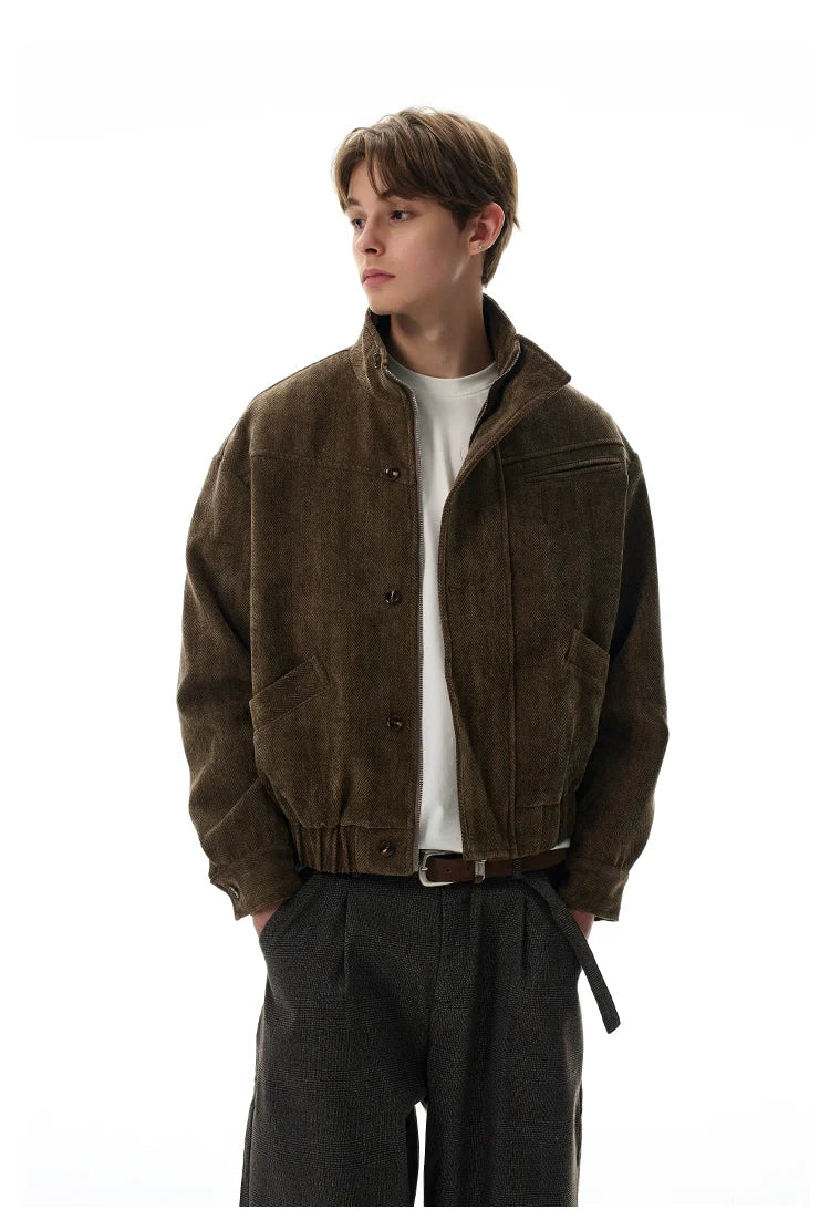 Vintage Barn brown textured stand-up collar jacket SIN0971