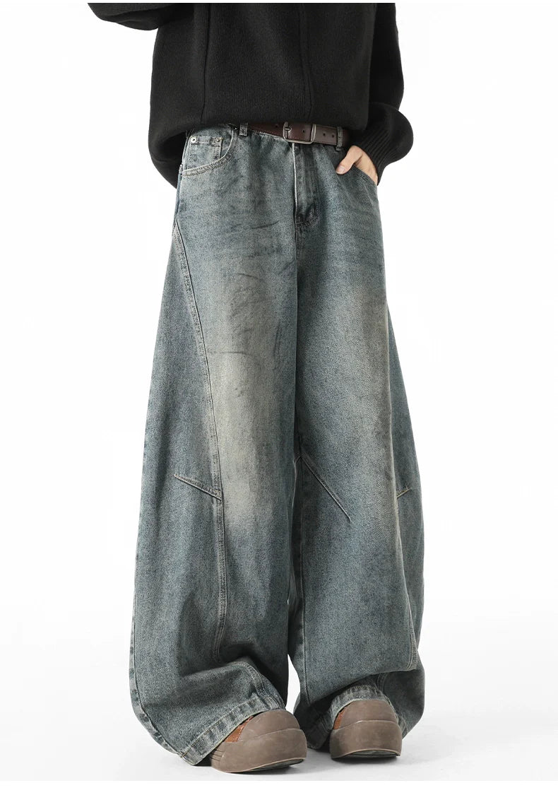 American retro straight jeans men's loose leg scimitar pants