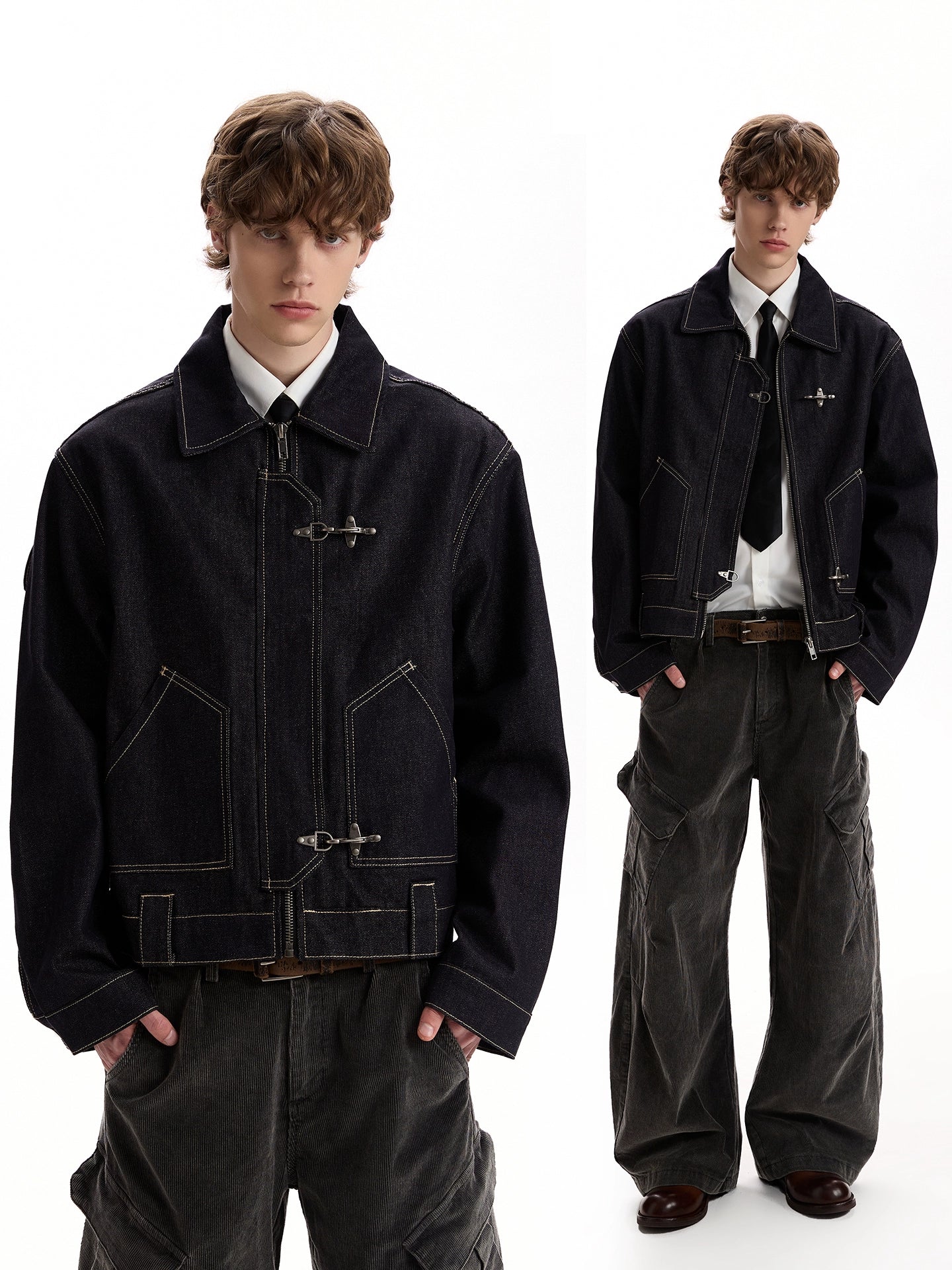 Vintage washed old plane buckle original cow jacket SIN0953