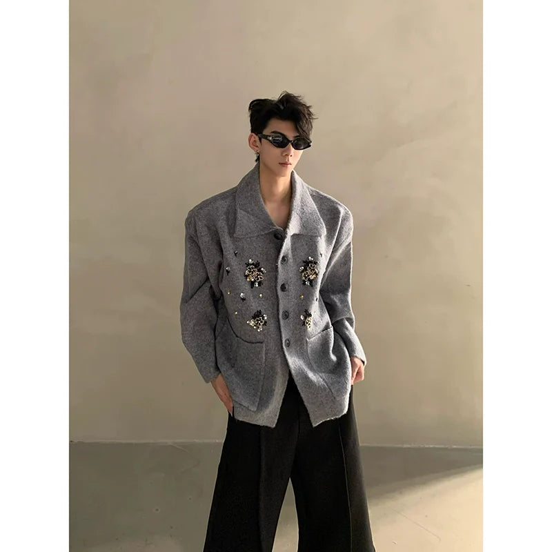 가을/겨울 니치 하이엔드 감각의 사치스러운 중공업 네일 플라워 디자인 니트 스웨터 남성 가디건 재킷 트렌드