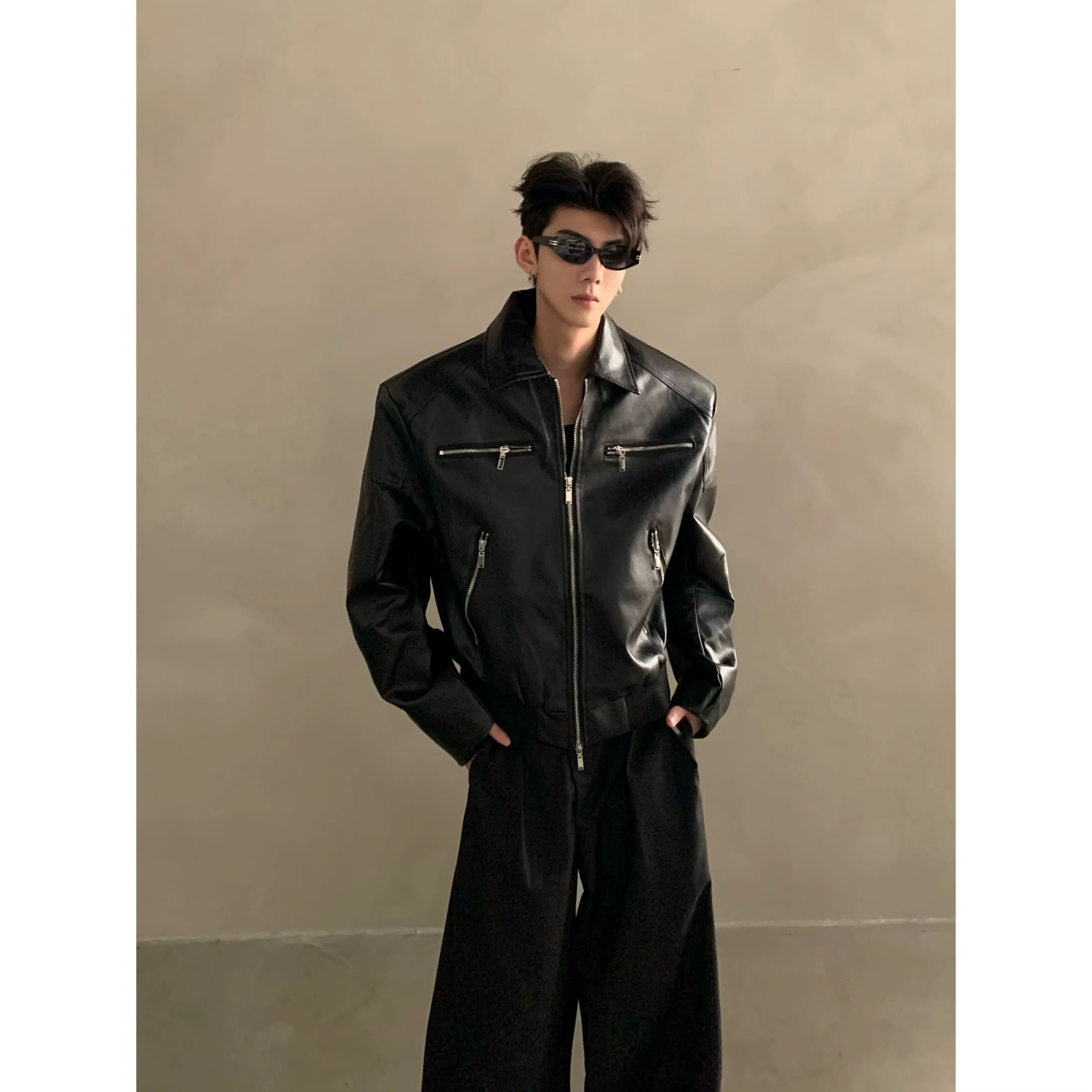 Niche deconstruction zipper design jacket premium American gallery cleanfit leather jacket