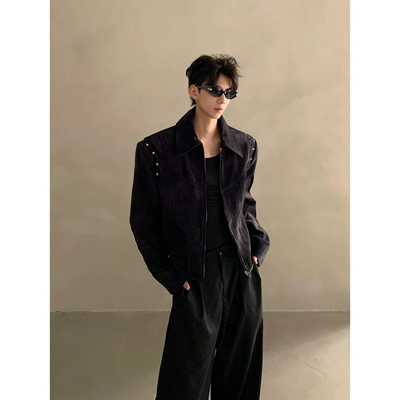 Light luxury high-end metal rivet design short shoulder padded jacket men's winter jacket top tide