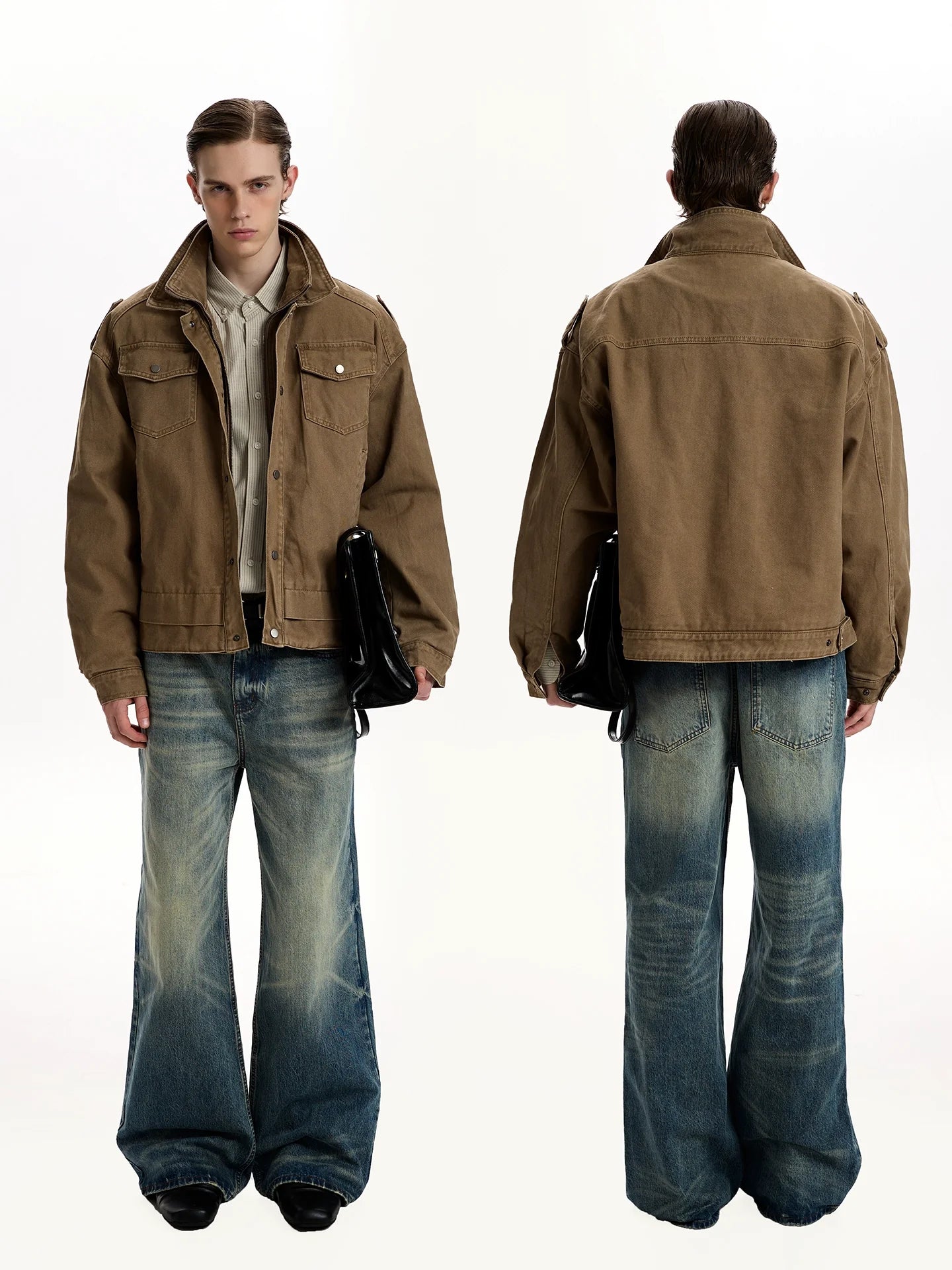 Double collar jacket vintage made old cotton jacket SIN0963