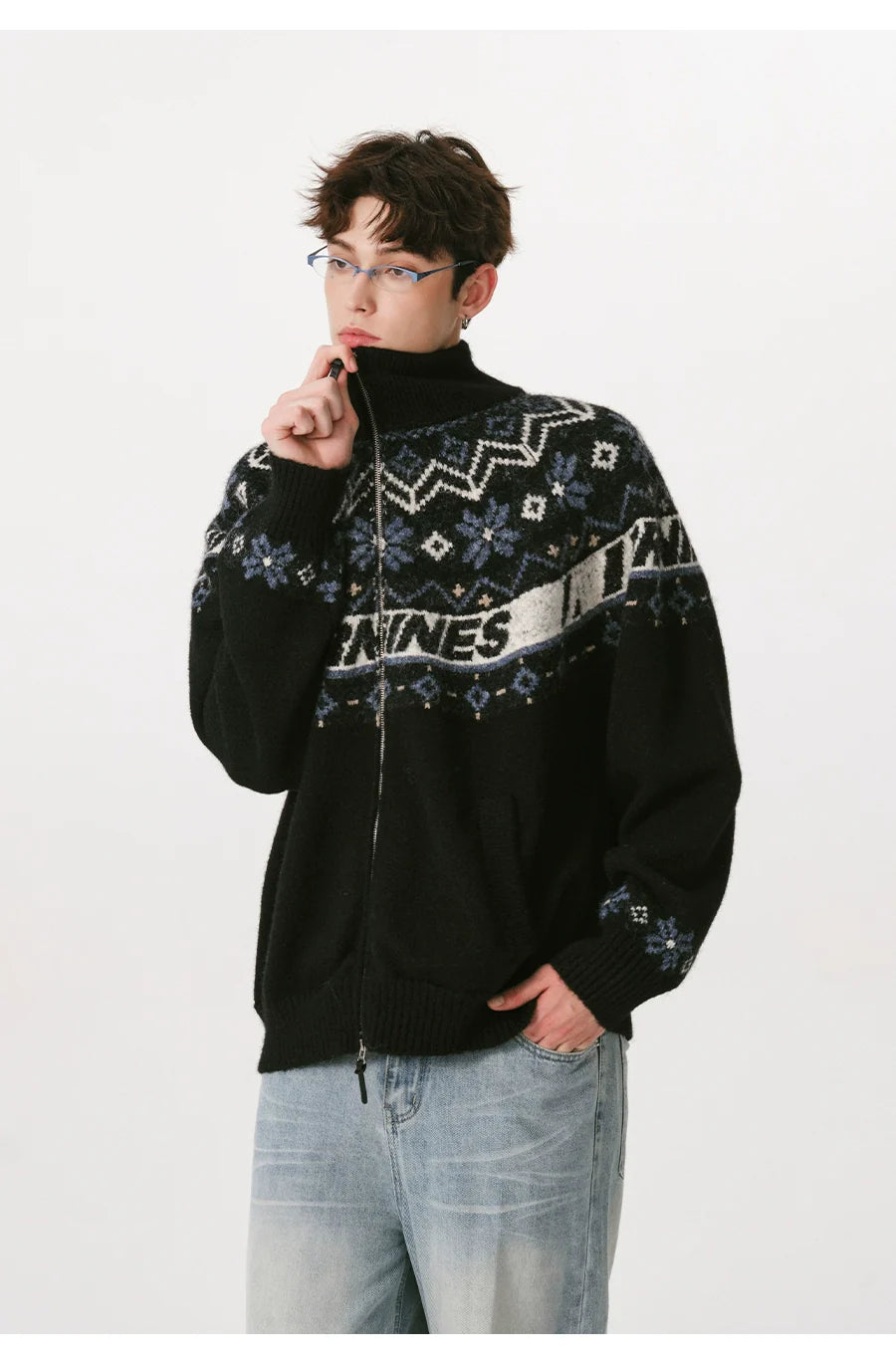 더블 지퍼 니트 스웨터 가디건 커플 스웨터 재킷 SIN0998