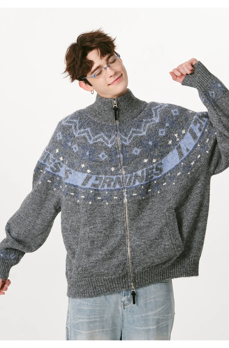 더블 지퍼 니트 스웨터 가디건 커플 스웨터 재킷 SIN0998