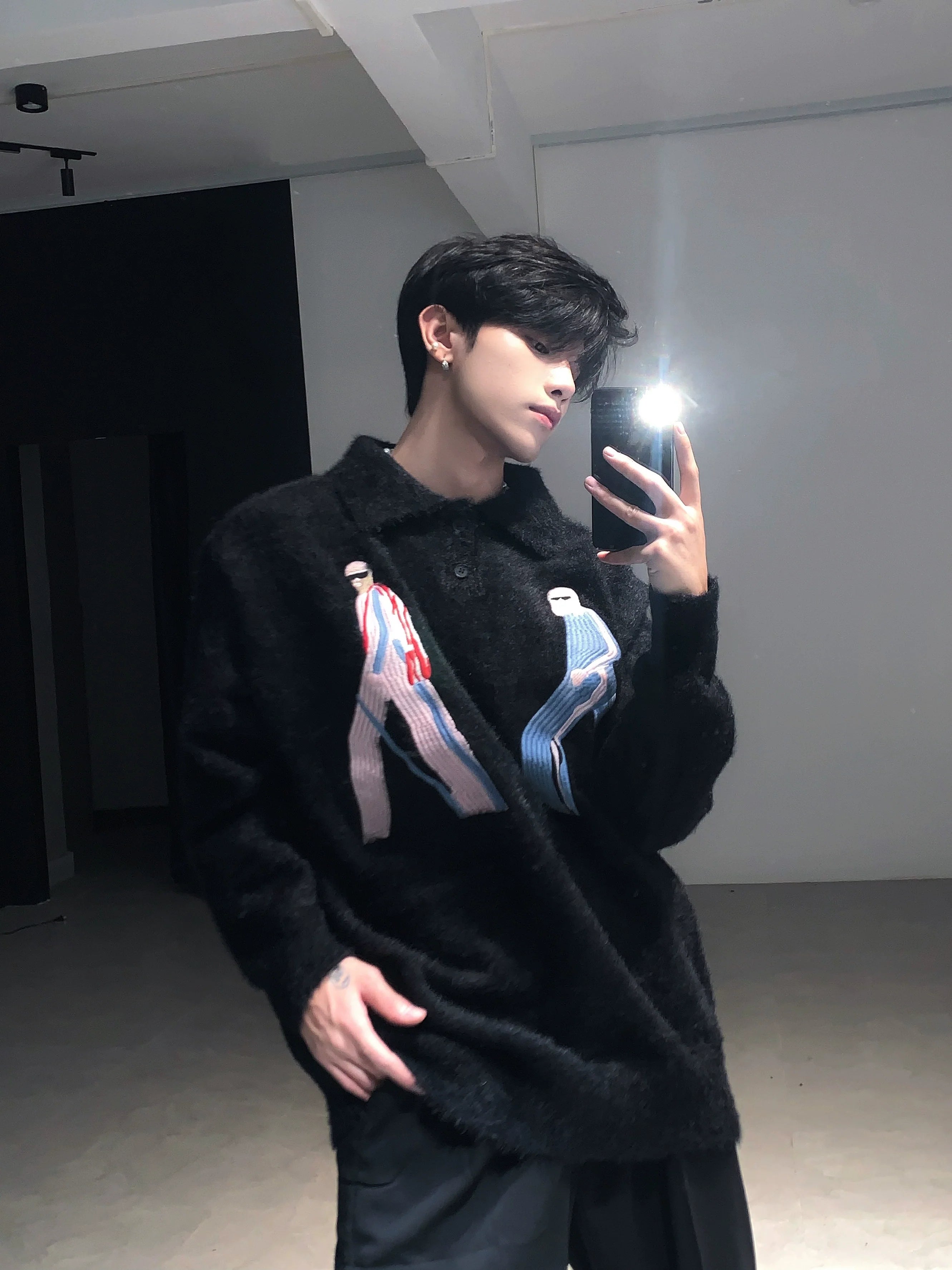 Premium mink hair sweater jacket men's winter lazy wind thickened knitted sweater tide