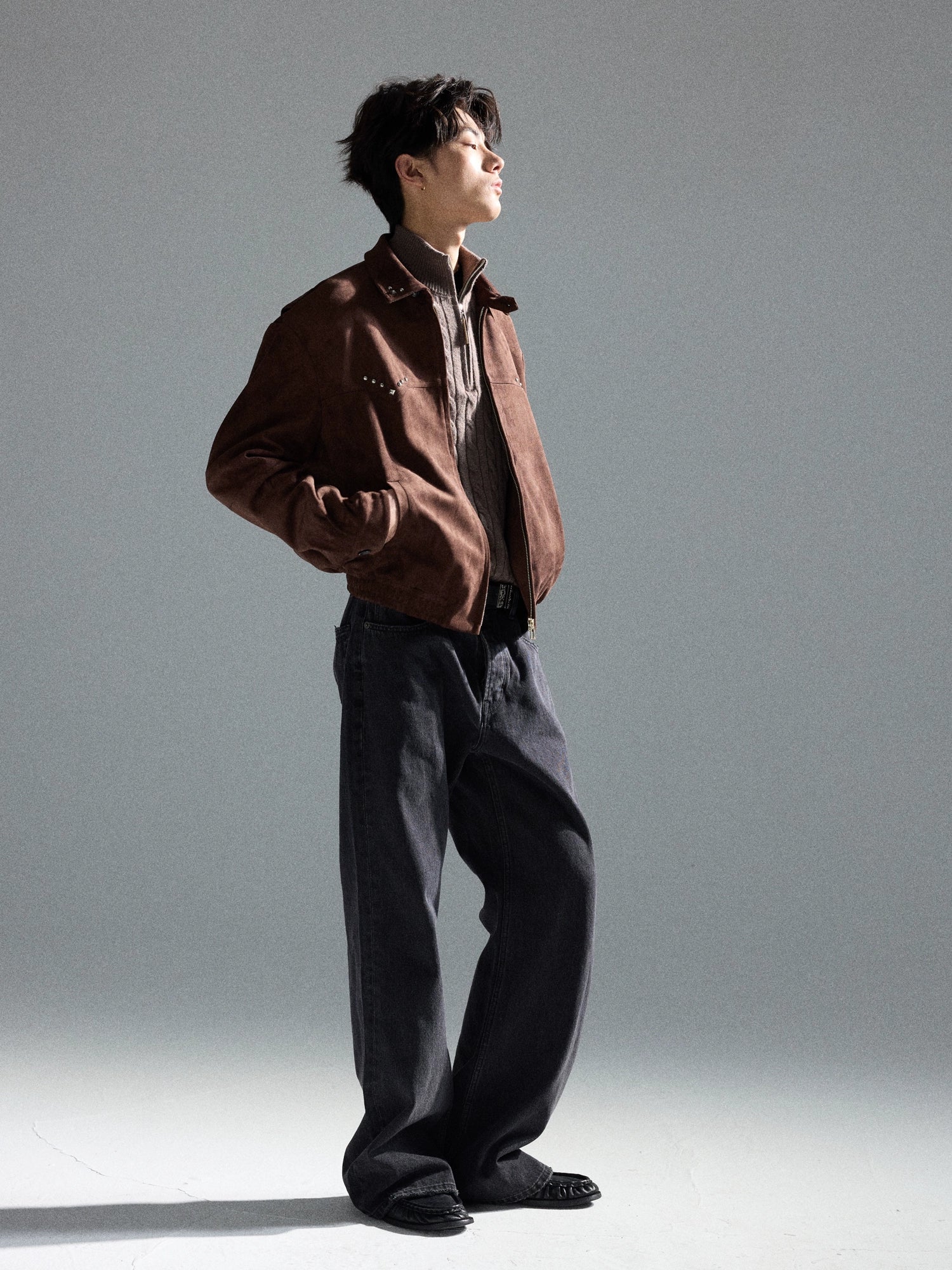 Western Madman Suede Lapel Banged Nailed Short Wide Boxy Barn Amber Jacket