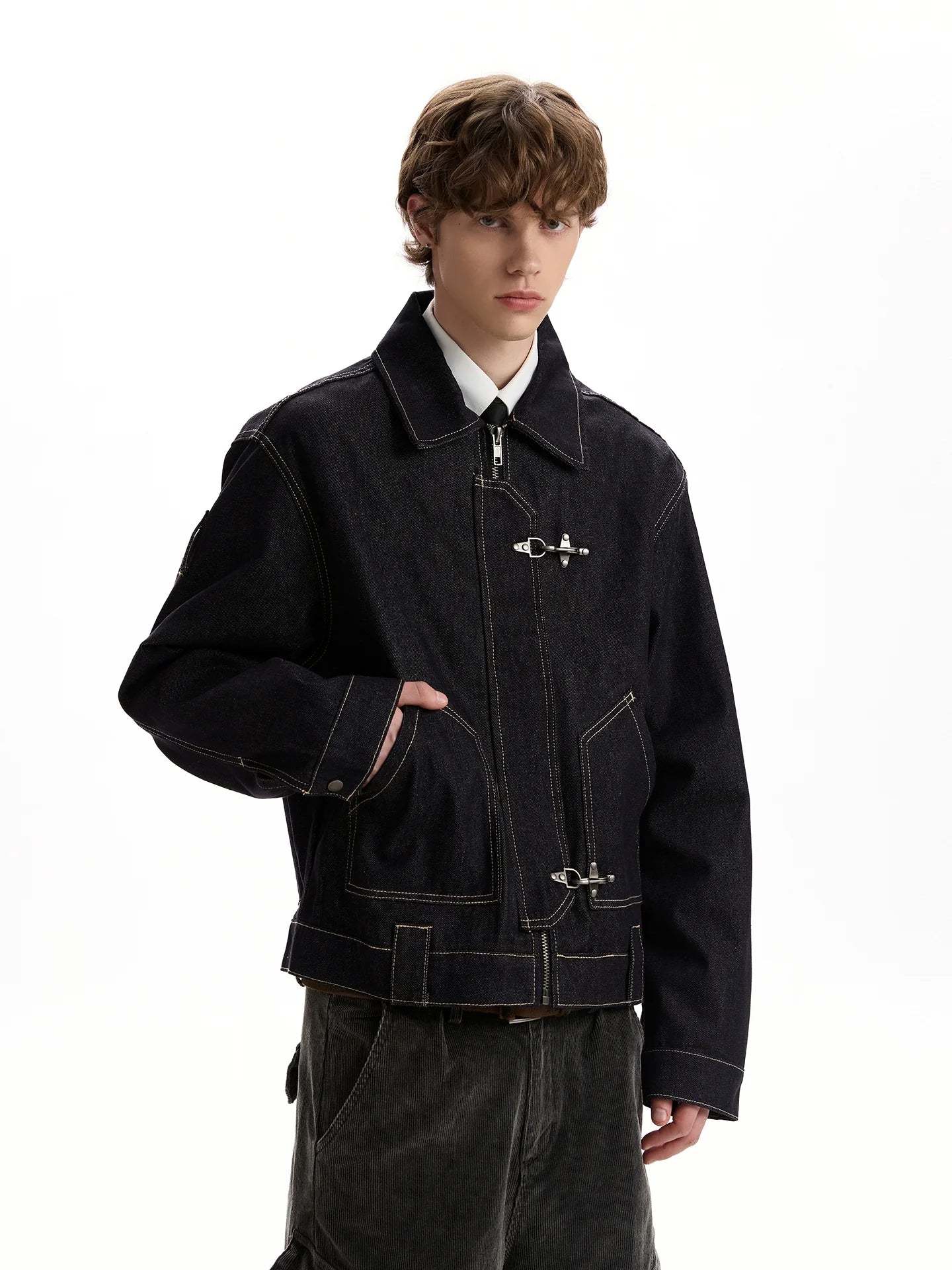 Vintage washed old plane buckle original cow jacket SIN0953