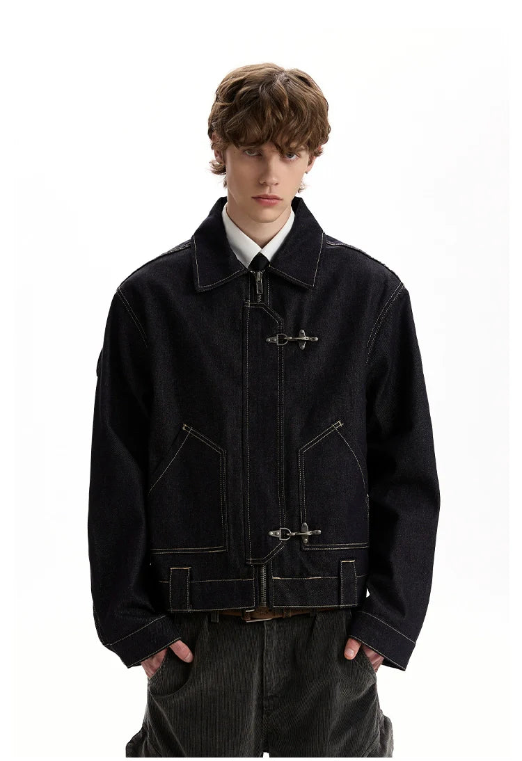 Vintage washed old plane buckle original cow jacket SIN0953