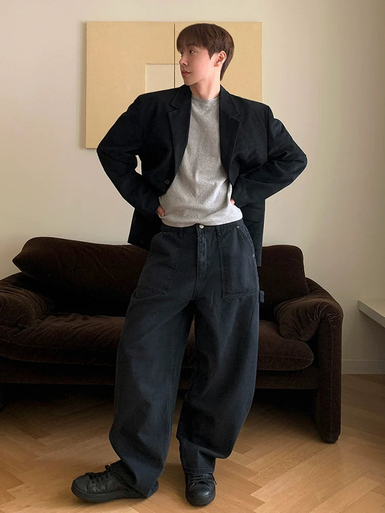 고급 캐주얼 남성 봄 신상 루즈핏 재킷, 한국 트렌드 러플 탑