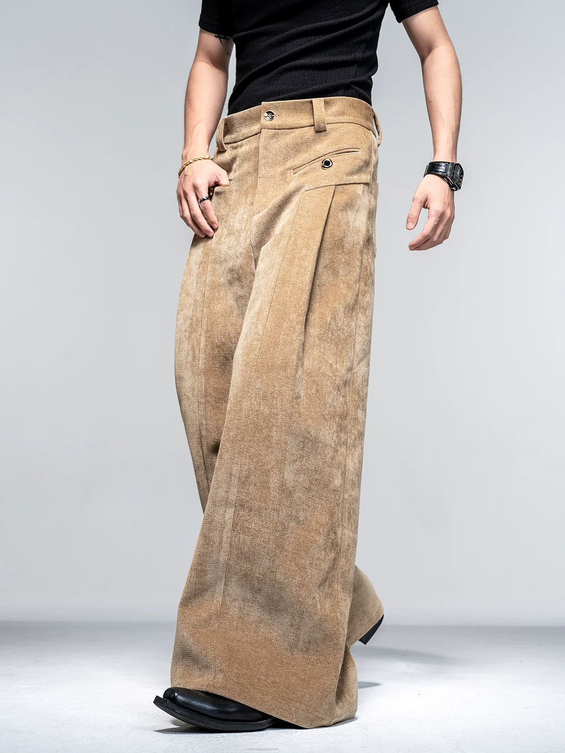 High-end suit suit men's autumn and winter casual suit jacket shoulder padded jacket velvet wide-leg pants two-piece set