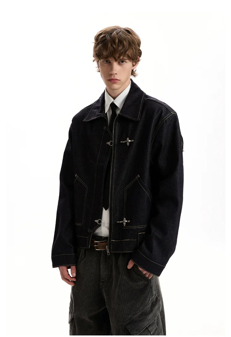 Vintage washed old plane buckle original cow jacket SIN0953