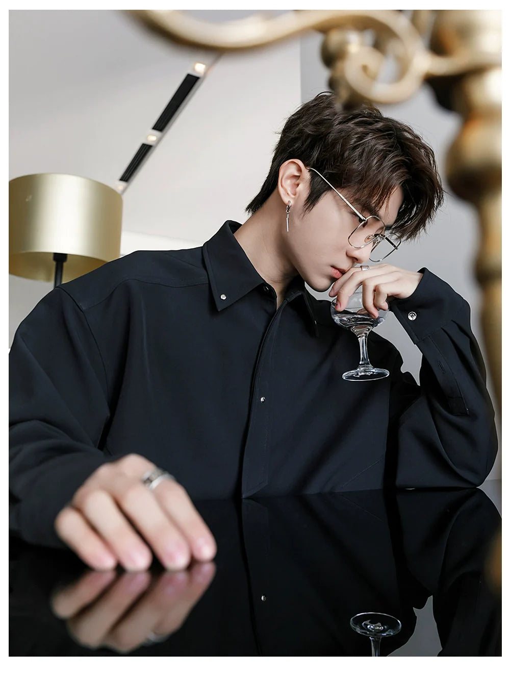 Men's Loose Casual Lapel Shirt Men's Solid Color Premium Tie Long Sleeve Shirt