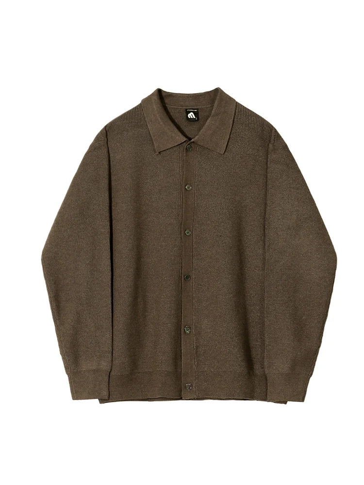 남성용 봄/가을 한국 스타일 루즈핏 트렌드 라이트 립 아우터 긴팔 니트 폴로 셔츠 가디건 스웨터