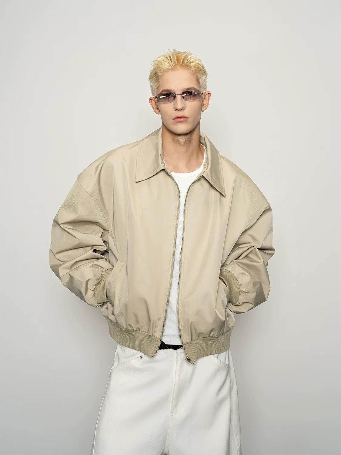 Stiff glossy versatile silhouette windproof lapel jacket men's shoulder short tooling jacket