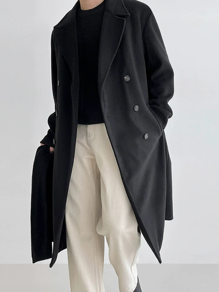 Wool coat men's medium and long autumn and winter Korean loose and high-end thickened trench coat woolen coat