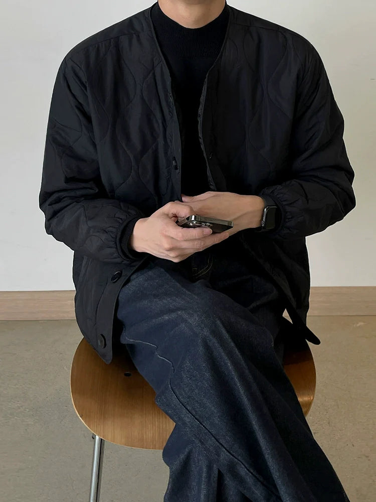 Winter Japanese loose collarless cotton clothes cityboy Korean trendy tooling warm light jacket cotton clothes