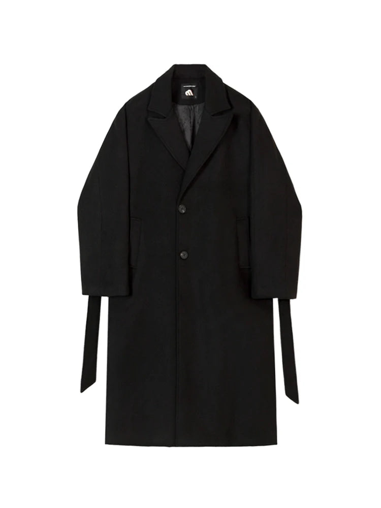 남성용 겨울 코트, 한국 고급 무릎 길이 트렌치 코트, 루즈핏 레트로 스타일 두꺼운 울 코트, 트렌디한 디자인