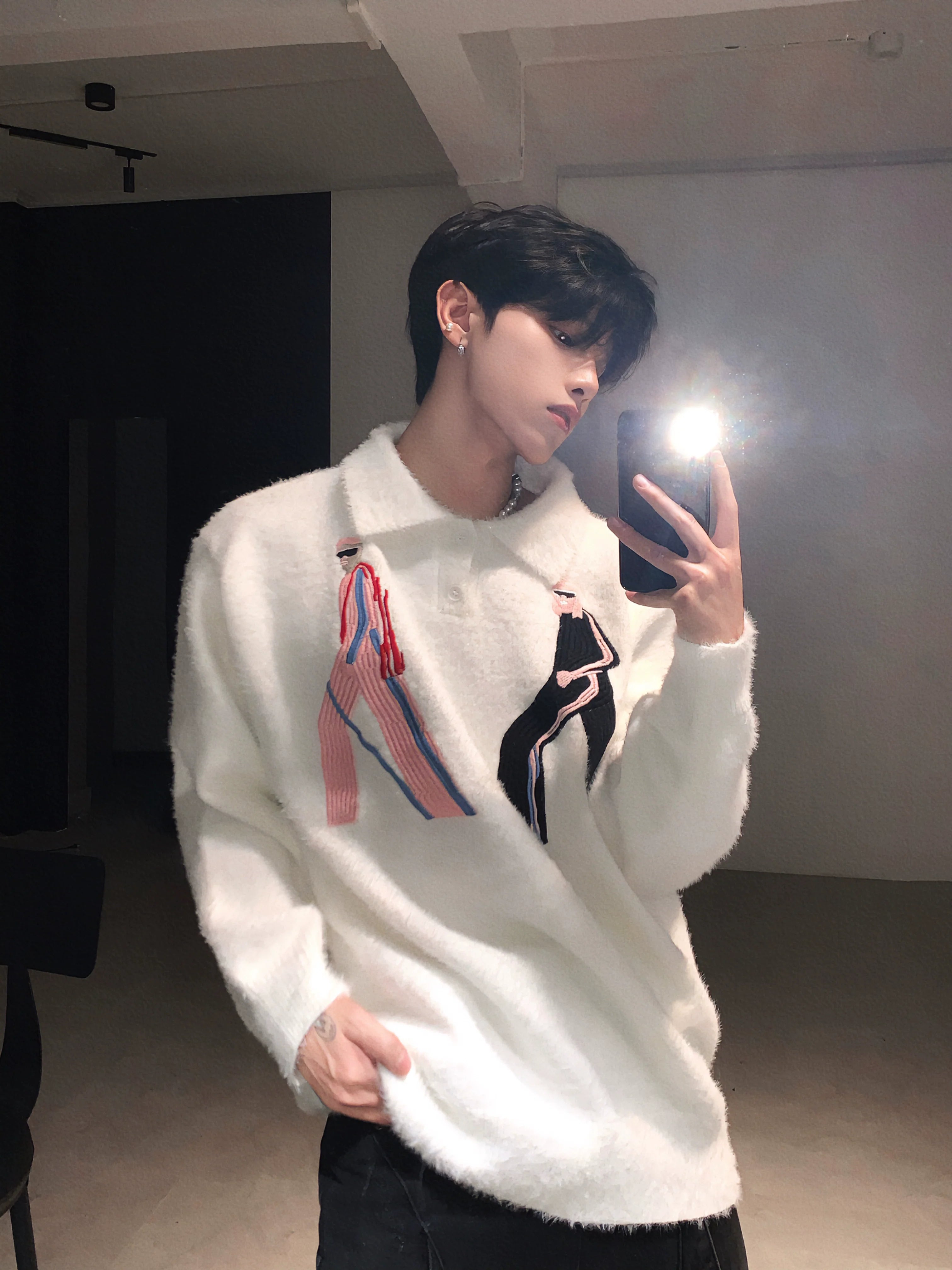 Premium mink hair sweater jacket men's winter lazy wind thickened knitted sweater tide