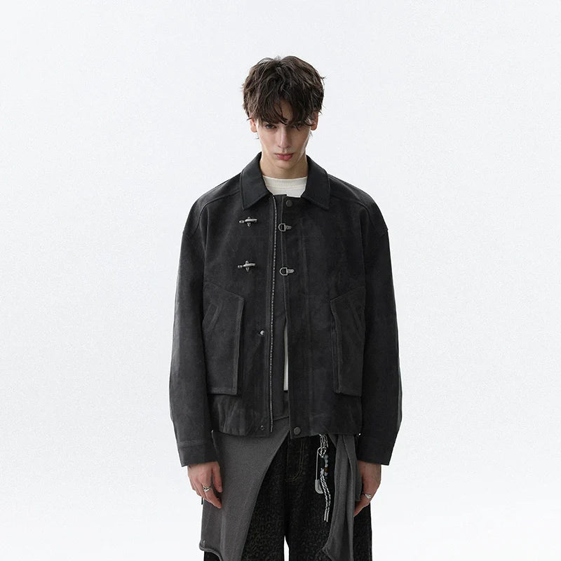 미국 레트로 캐시미어 숏 라펠 가을 코트, 남성용 고급 트렌디 브랜드 러피안 핸섬 스웨이드 재킷