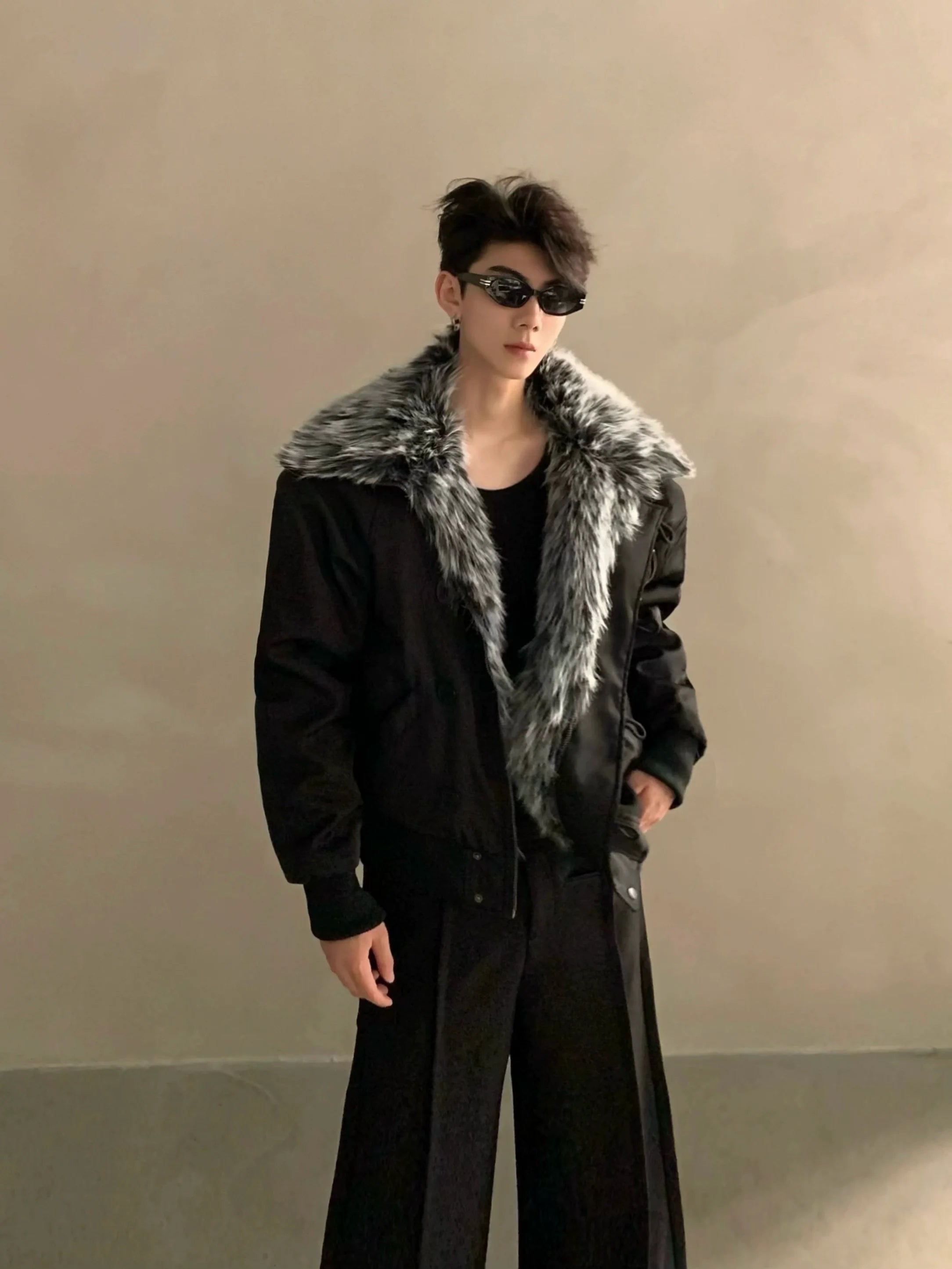 Winter fur collar mountain carving cotton clothes men's thickened warm cotton-padded jacket loose high-end jacket