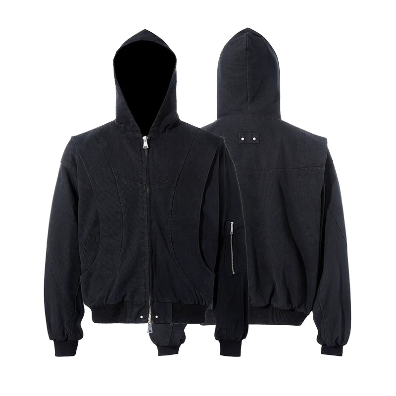 Spring and Autumn Guochao American High Street Vintage Detroit Jacket Trendy Brand Hooded Jacket Men and Women