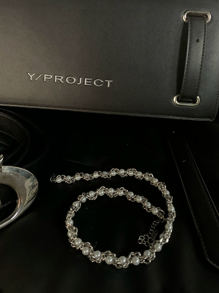 Niche high-end light luxury winding pearl necklace men's steel titanium design trendy accessories collarbone chain