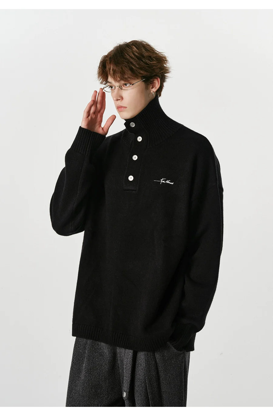 따뜻한 터틀넥 스웨터, 남성용 자수, 편안한 커플룩 SIN0801