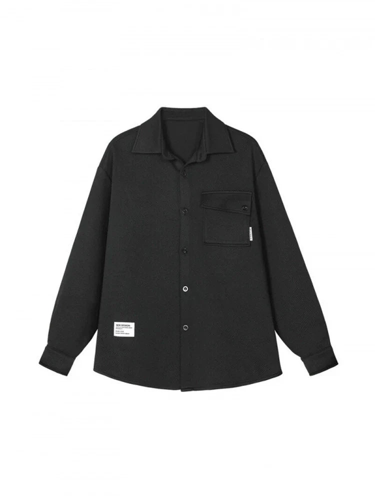 레트로 남성 셔츠 가을 상의 한국 버전 캐주얼 가을 트렌드 포켓 트윌 긴팔 셔츠