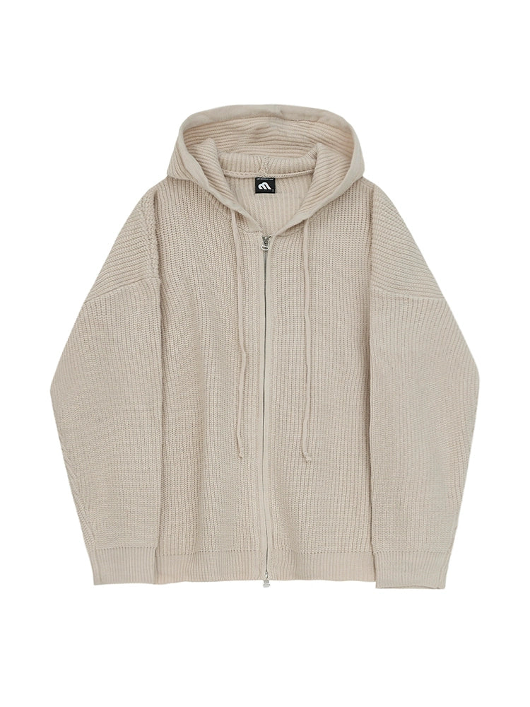 느긋한 바람에 잘 어울리는 후드 니트 스웨터 재킷, 남성용 가을/겨울 출퇴근복, 한국풍 루즈핏 고급 스웨터