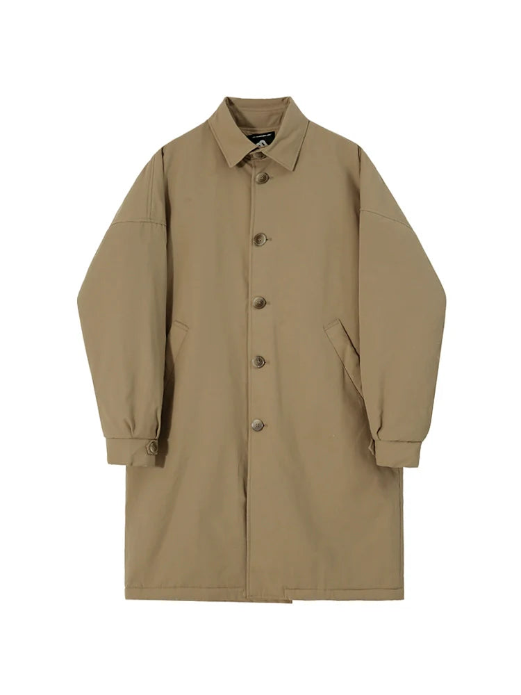 고급 남성용 겨울 무릎 길이 면 패딩 코트 재킷, 한국풍 루즈핏 두꺼운 라펠 면 의류