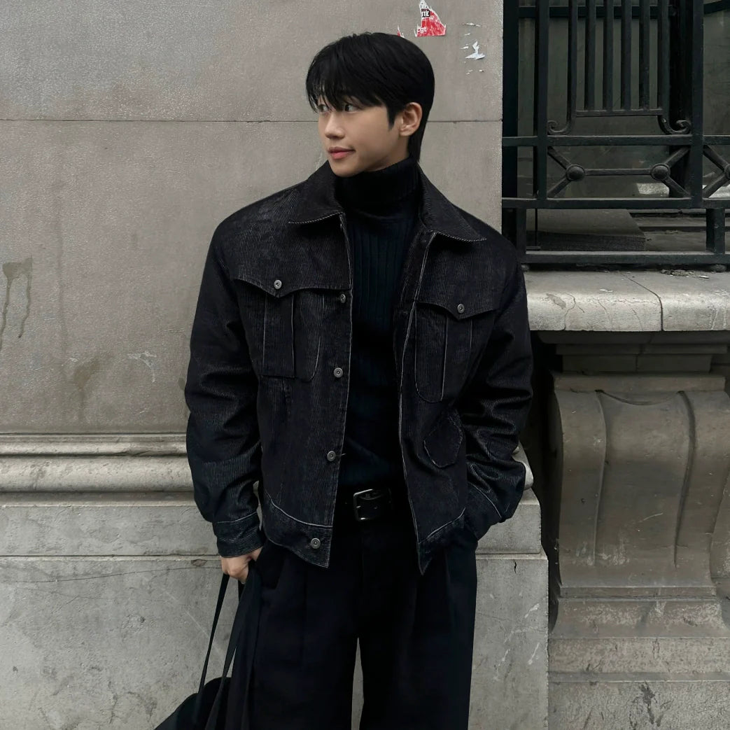 Retro style ruffian handsome tooling jacket men's autumn and winter thickened loose coat Korean commuter style wear