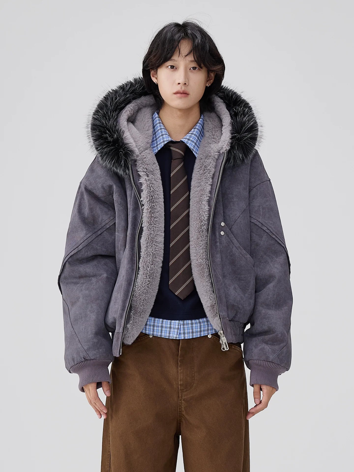 Mountain carving fleece thickened coat men's and women's same marble canvas washed cotton jacket