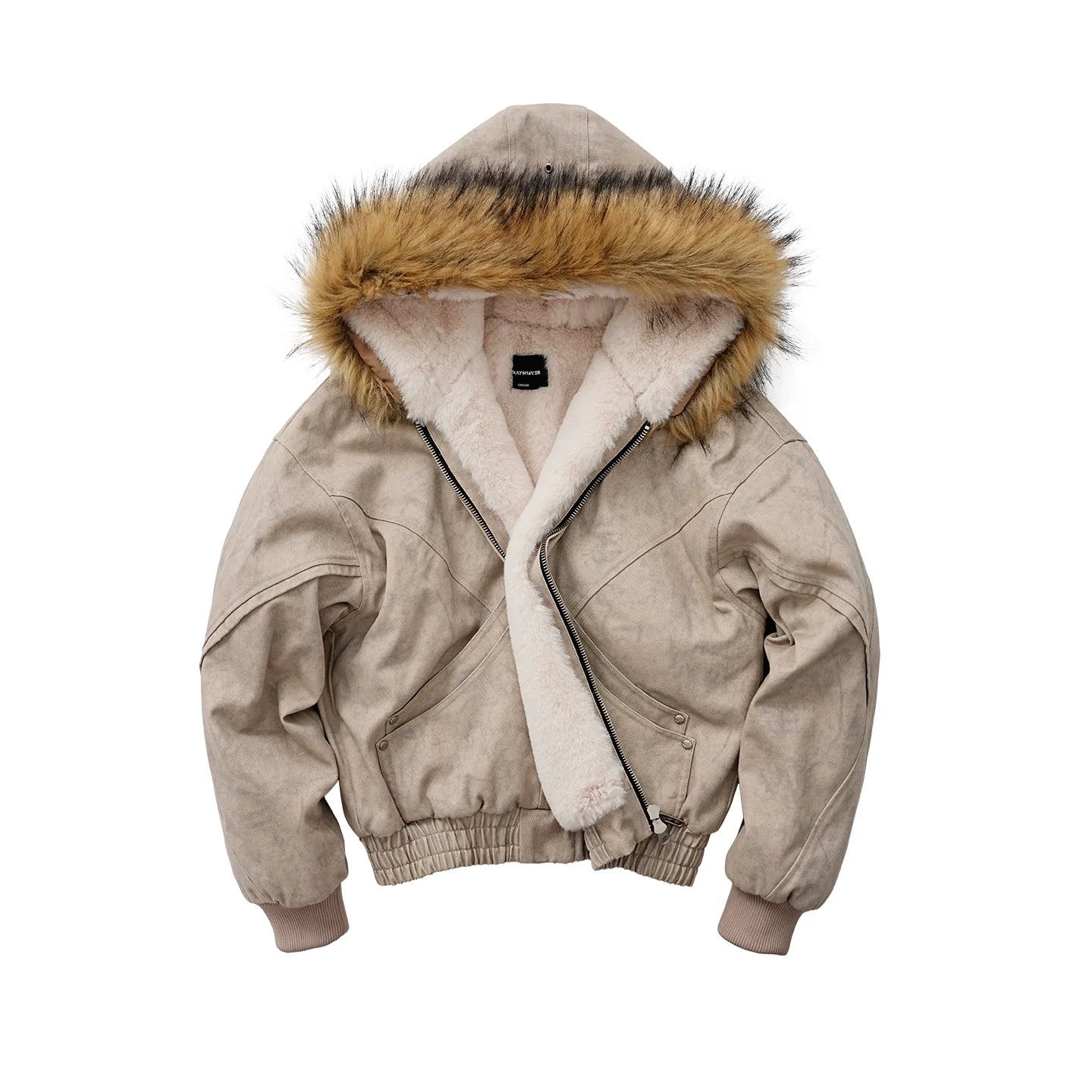 Mountain carving fleece thickened coat men's and women's same marble canvas washed cotton jacket