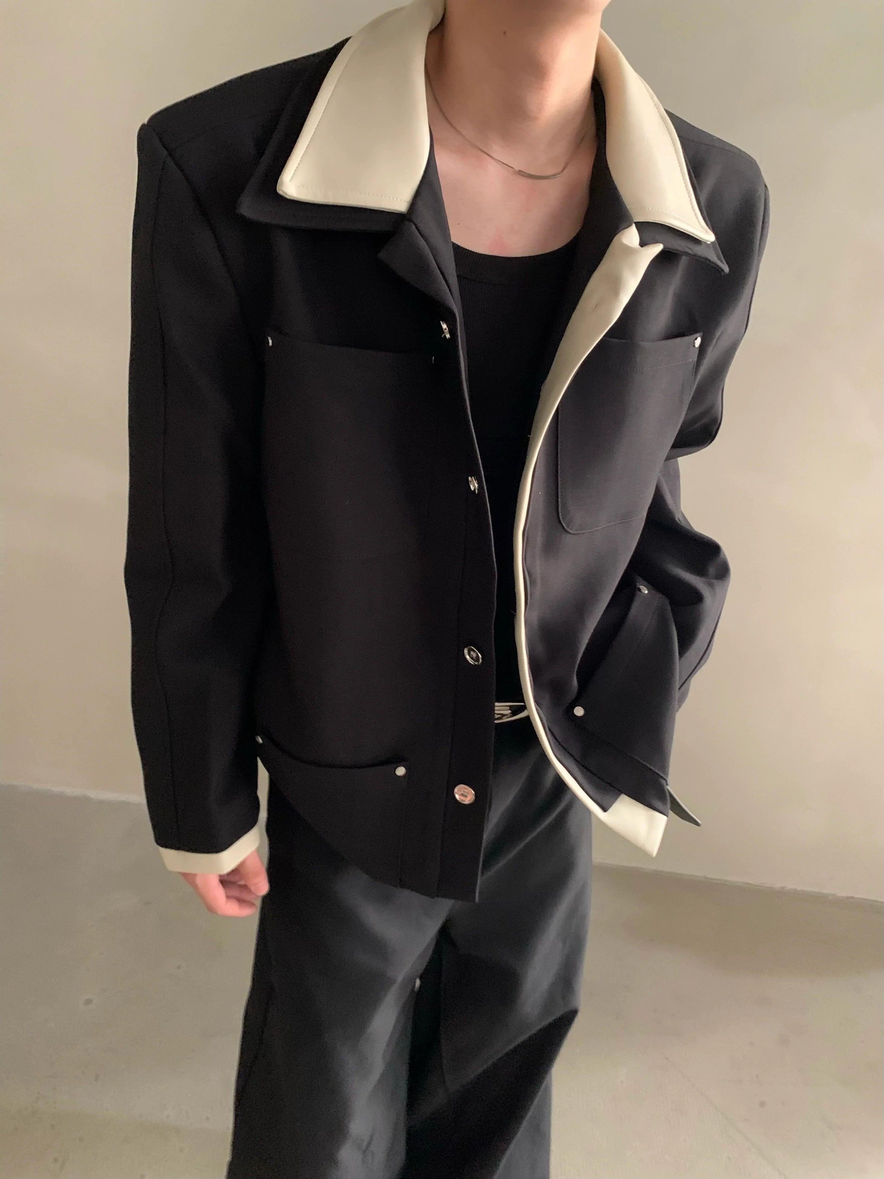 Niche light luxury high-end splicing lapel design casual jacket jacket men's ruffian handsome top tide