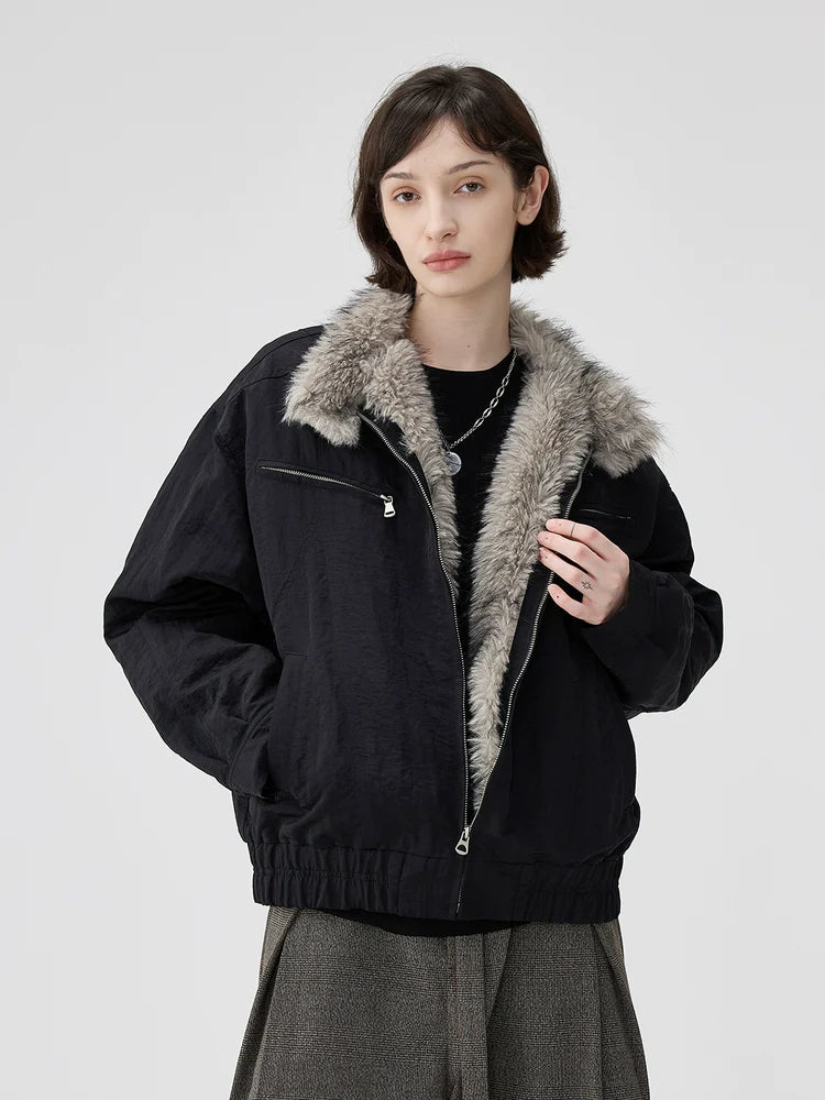 Vintage autumn and winter mountain carving jacket, imitation wolf hair Harrington deconstructed cotton coat for men and women