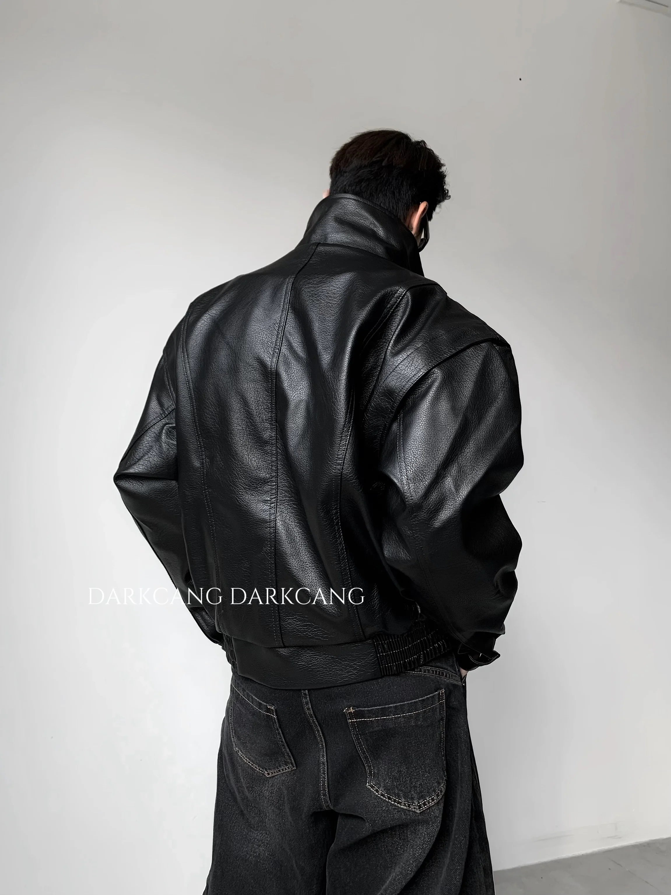 가볍고 고급스러운 두툼한 스탠드업 칼라, 면 안감 가죽 재킷, 남성용 겨울 의류, 중장년층 감각의 멋스럽고 깔끔한 핏 재킷