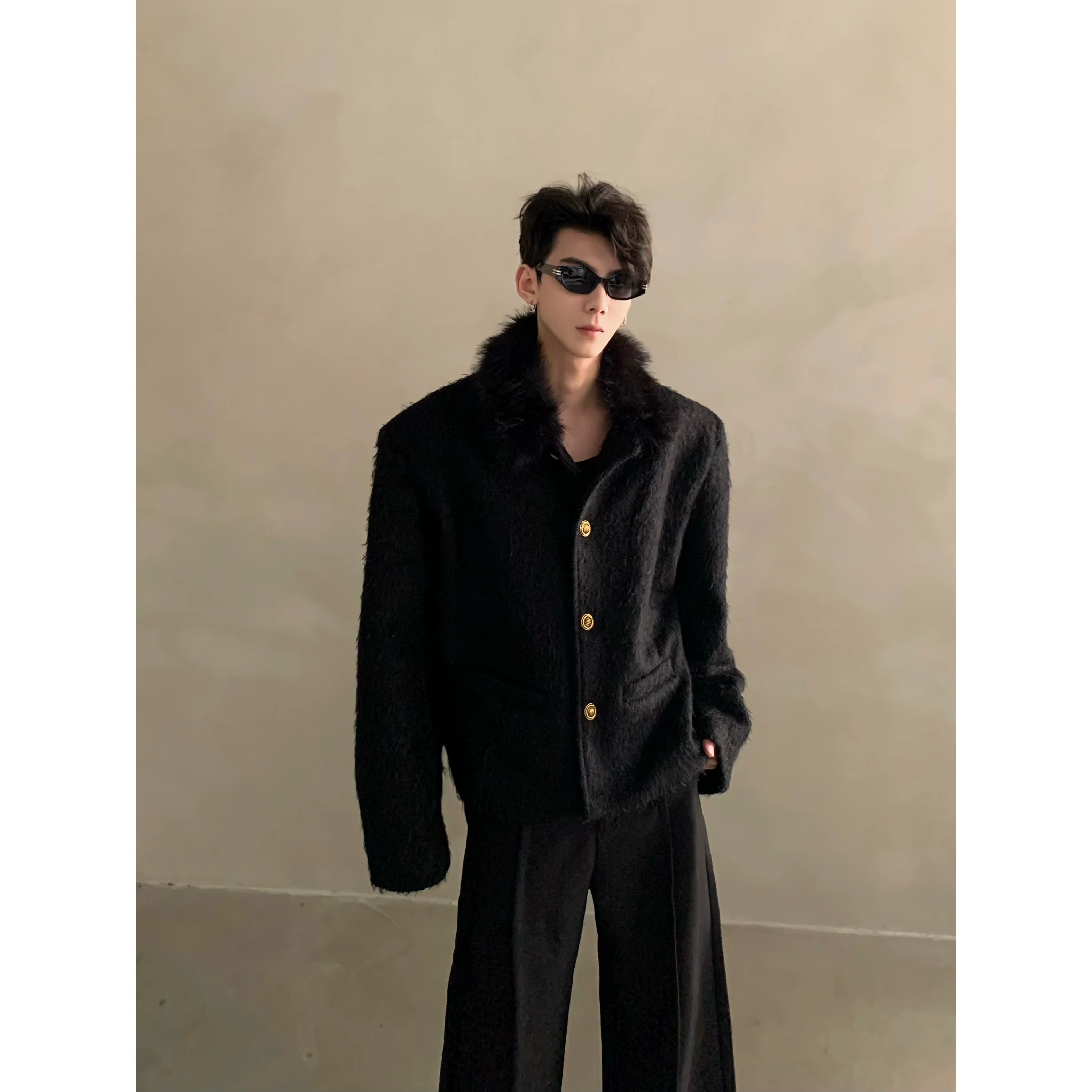 Winter light luxury high-end sense fur collar design sense small fragrant style jacket men's ruffian handsome top tide