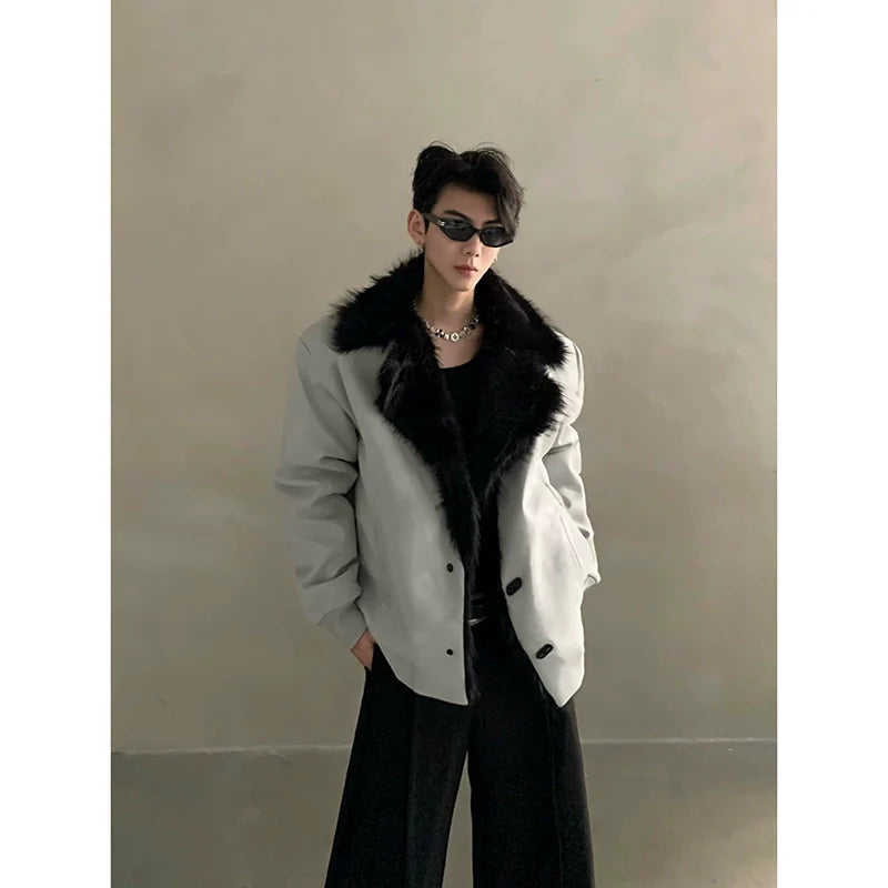 Winter light luxury high-end fur collar seat mountain carved cotton-padded coat men's thickened thermal leather jacket jacket