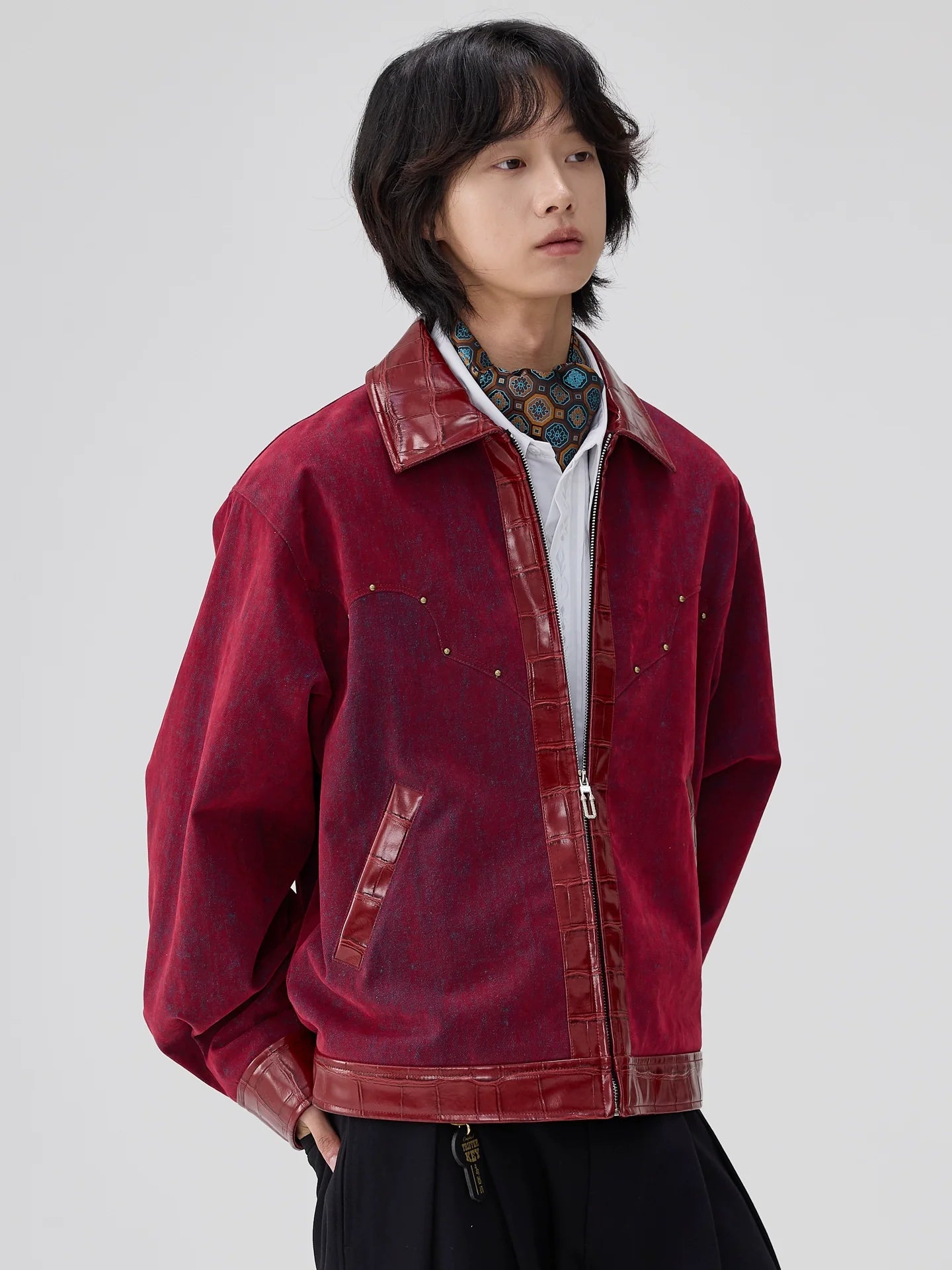 두꺼운 비즈 장식의 마운틴 파이톤 라펠 재킷, 남성용 벨벳 느낌의 워싱 데님 재킷, 트렌디한 디자인