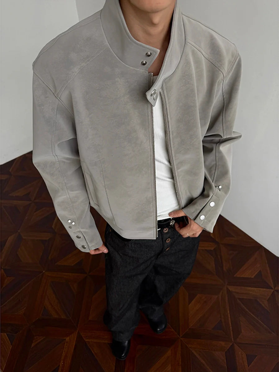 아메리칸 해링턴 PU 가죽 재킷, 남성용 트렌디 브랜드, 가을 하이 스트리트 디자인 감각, 멋쟁이 남성복, 스탠드업 칼라 가죽 재킷