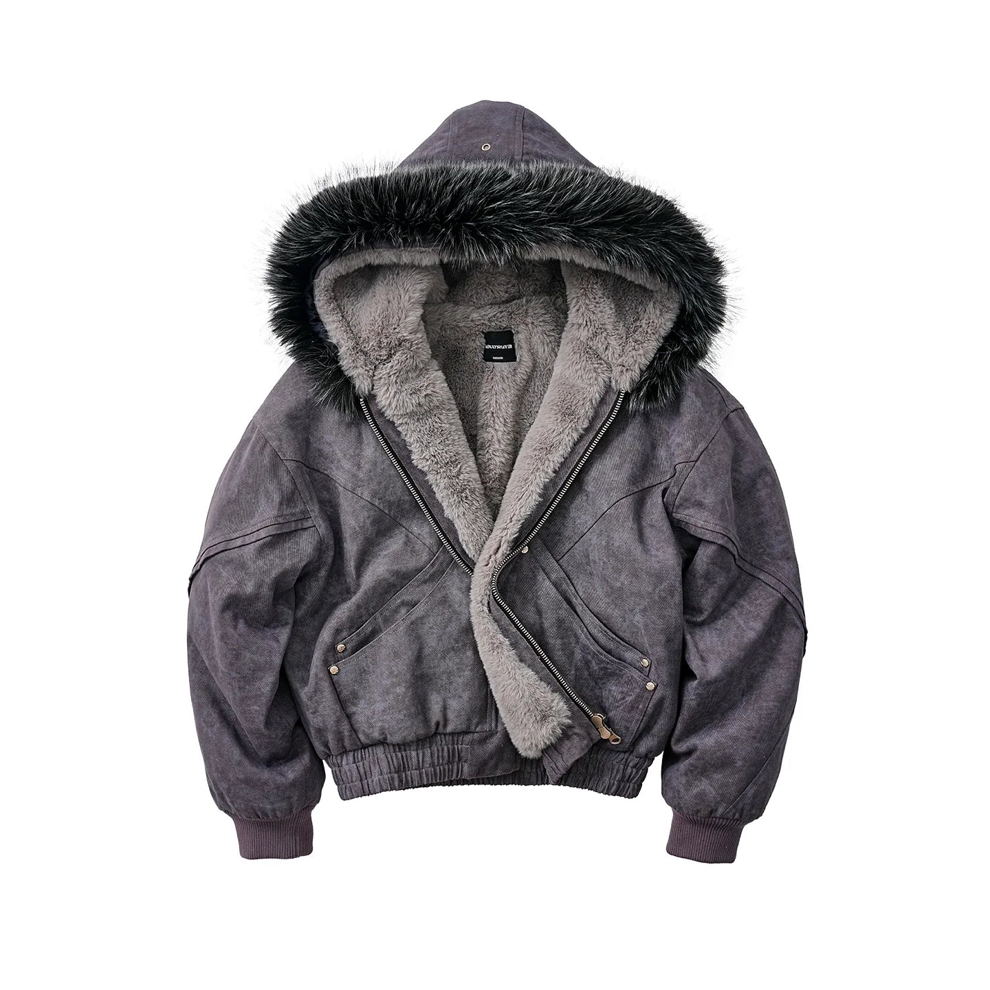 Mountain carving fleece thickened coat men's and women's same marble canvas washed cotton jacket