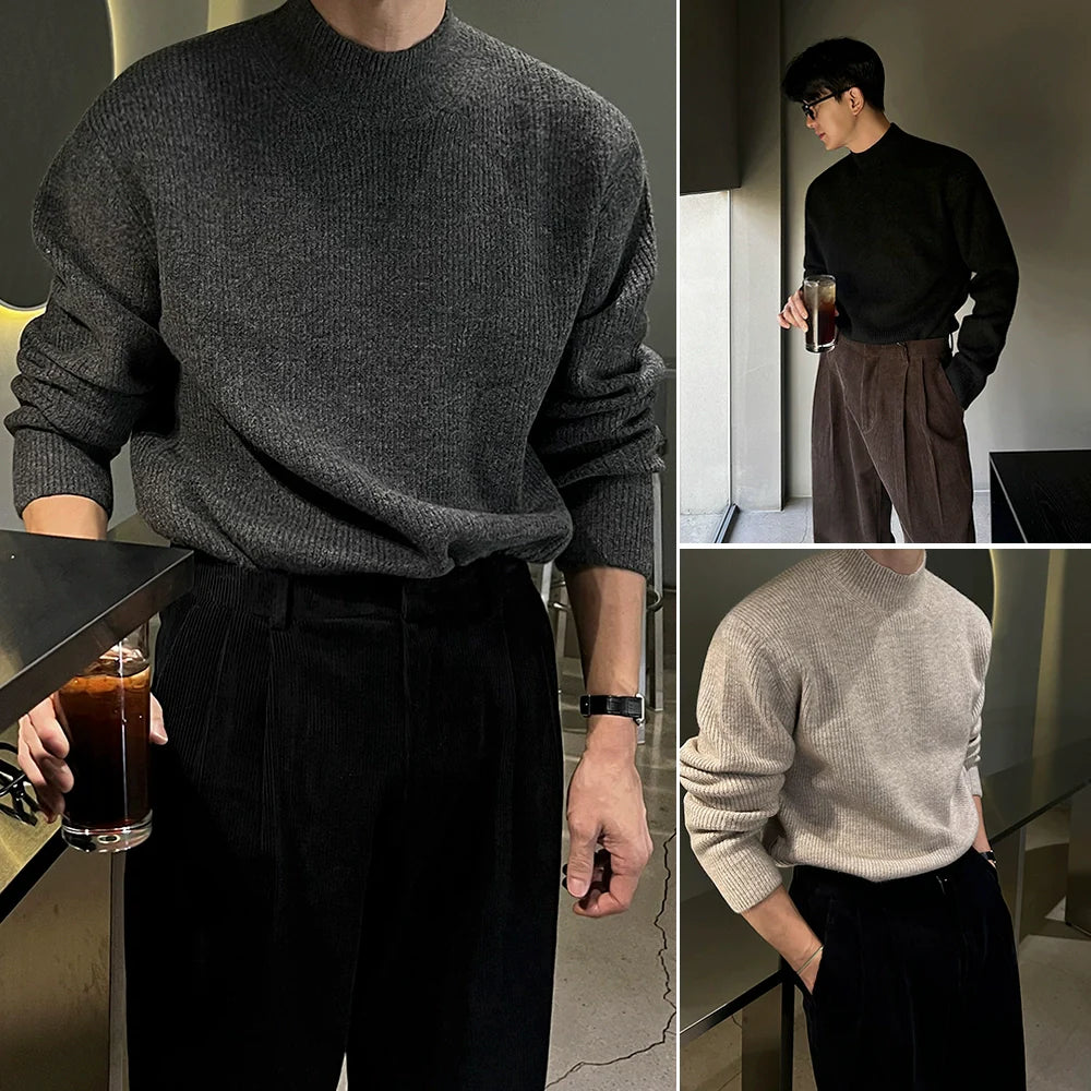 Semi-turtleneck pullover men's winter warm bottoming shirt Korean trend simple casual knitted sweater