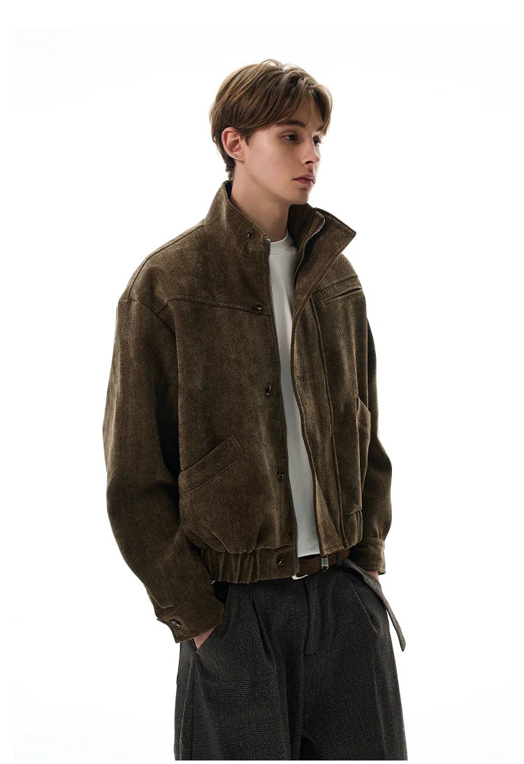 Vintage Barn brown textured stand-up collar jacket SIN0971