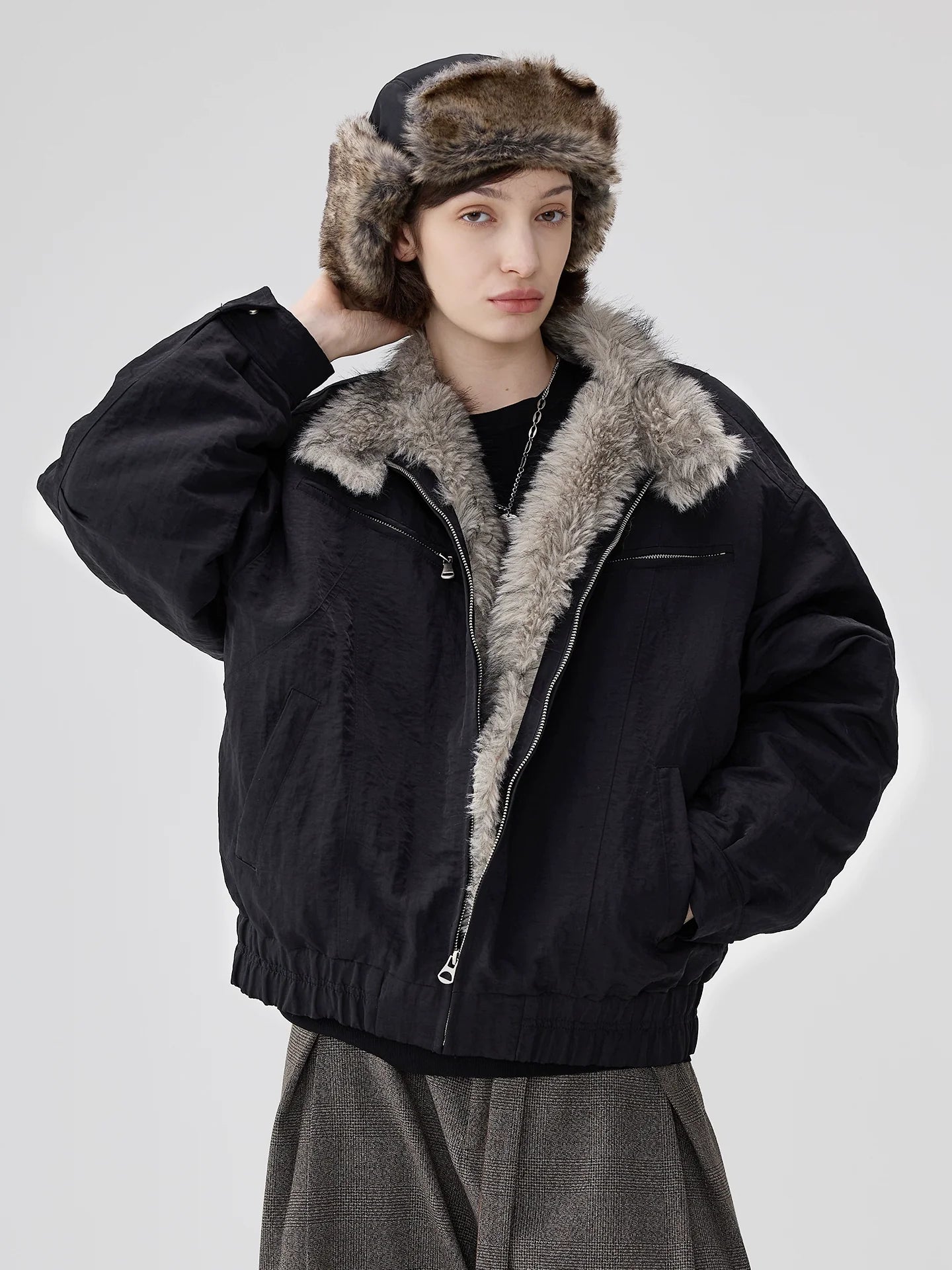 Vintage autumn and winter mountain carving jacket, imitation wolf hair Harrington deconstructed cotton coat for men and women